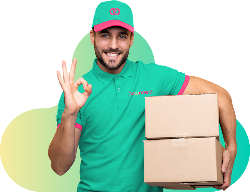 PXConnect delivery man carrying boxes